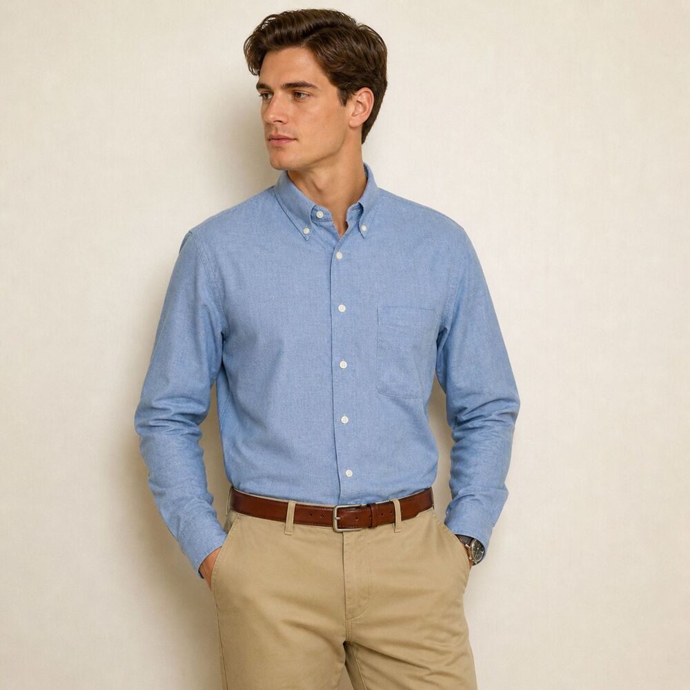 RoundTree & Yorke Mens Small Chambray Button Down Shirt Blue Gray Classic - Picture 2 of 4
